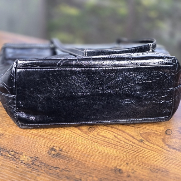 Coach Vintage Black Patent Leather Signature Embossed Tote Shoulder Bag - Picture 3 of 11